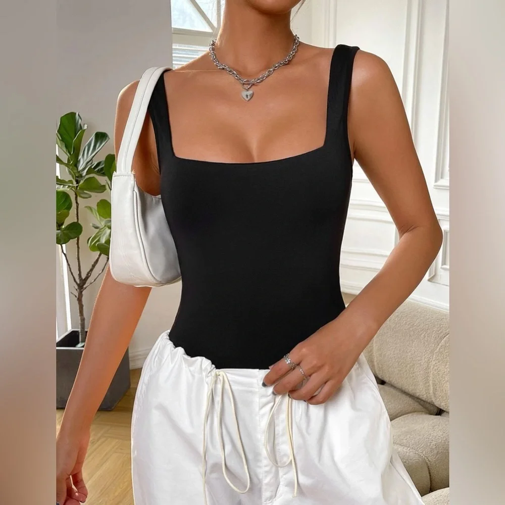 SHEIN black solid square neck tank bodysuit size 2(xs) - Picture 1 of 6